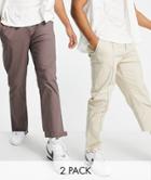 Asos Design 2-pack Slim Chinos In Brown And Beige - Save-multi
