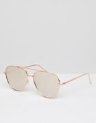 Asos Angled Aviator Sunglasses In Rose Gold With Rose Gold Mirrored Lens - Gold