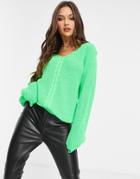 Unique21 V-neck Sweater In Lime-green