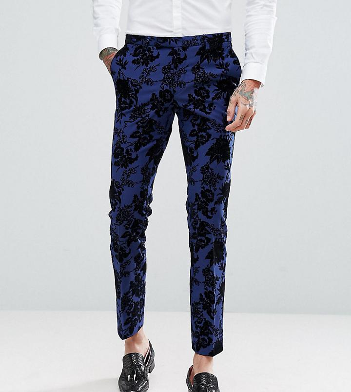 Noose & Monkey Wedding Super Skinny Suit Pants In Flocking - Blue