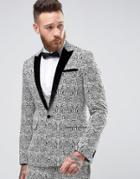 Asos Slim Suit Jacket In Black And White Baroque Jacquard - Multi