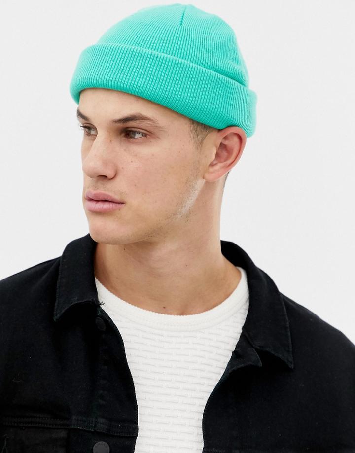 Asos Design Mini Fisherman Beanie In Green - Green