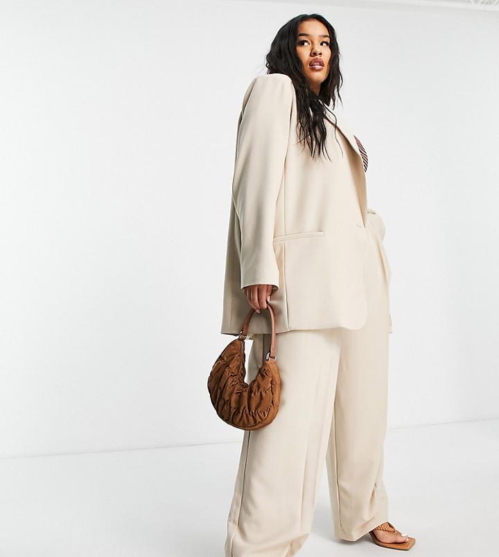 Asos Edition Curve Oversized Longline Blazer In Stone-neutral