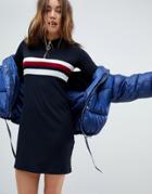 Bershka Sporty Collar Zip Dress - Navy