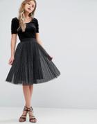 New Look Metallic Pleated Midi Skirt - Black
