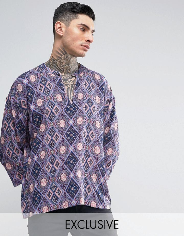 Reclaimed Vintage Inspired 70s Shirt In Reg Fit - Purple