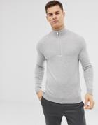 Jack & Jones Premium Knitted Zip Through Sweater In Gray - Gray