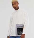 Asos Design Tall Oversized Long Sleeve T-shirt With Large Utility Mesh Pocket In Beige - Beige