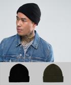 Asos Fisherman Beanie 2 Pack In Black And Khaki Save - Black