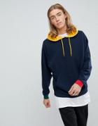 Asos Oversized Hoodie With Contrast Hood And Cuffs - Navy