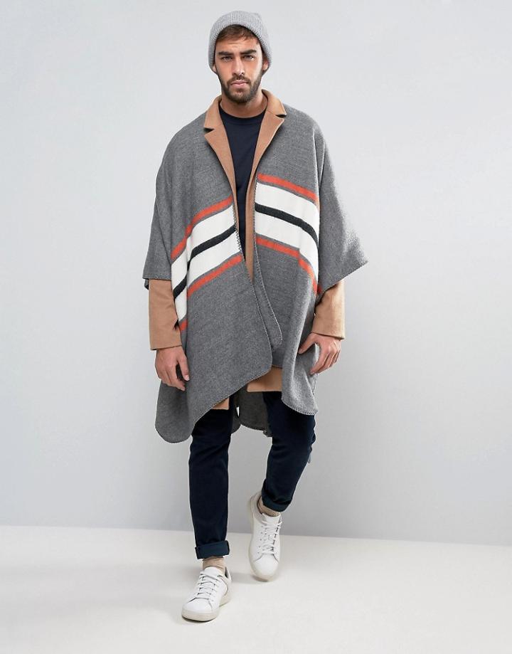 Asos Brushed Cape With Stripe - Gray