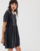 Asos Design Denim Smock Dress In Washed Black