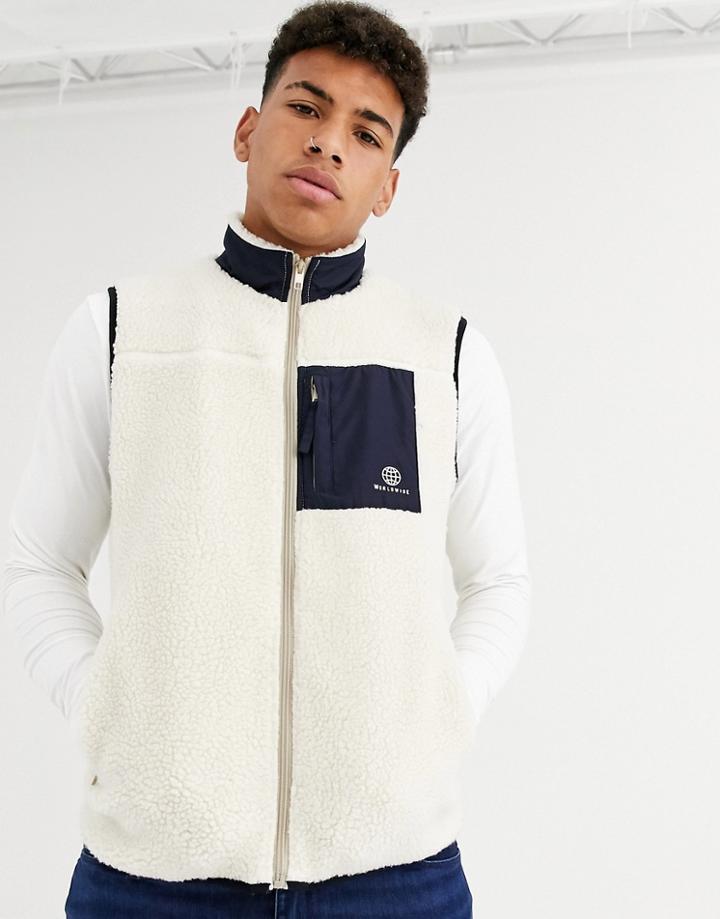 New Look Borg Vest In Ecru-white