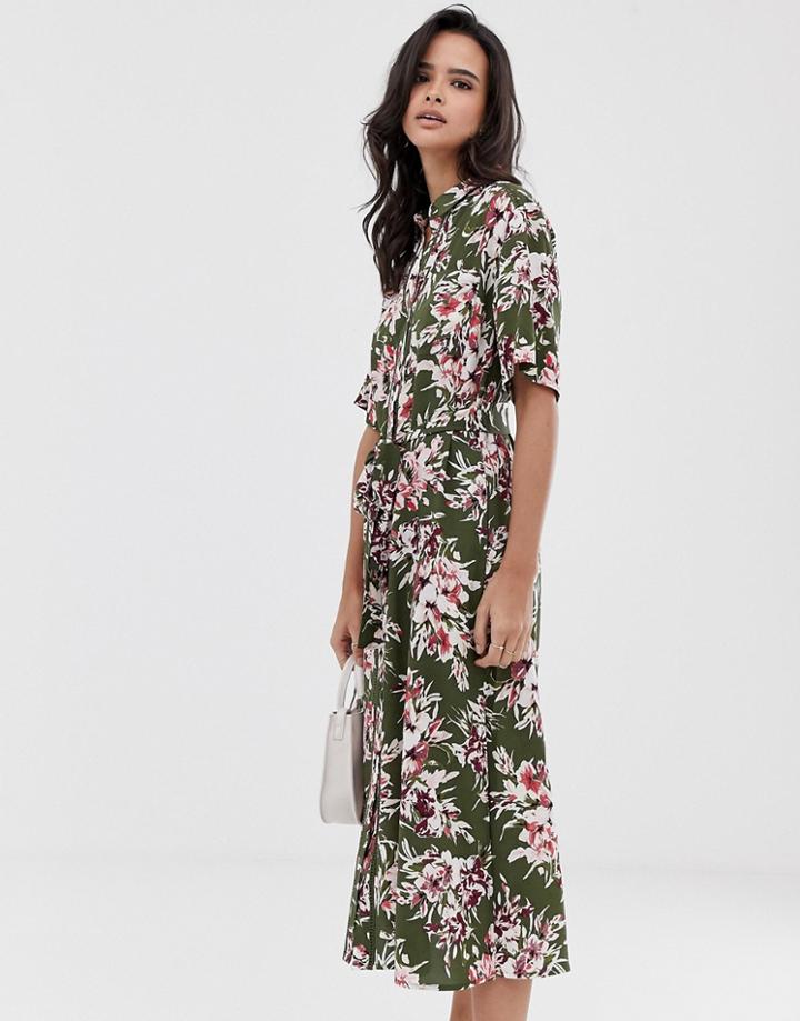 French Connection Floral Shirt Midi Dress-multi