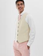 Asos Design Wedding Slim Suit Vest In Cream Wool Blend-pink