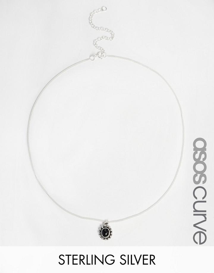 Asos Curve Sterling Silver Ditsy Pendant Choker Necklace - Black