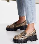 Glamorous Wide Fit Chunky Loafer Shoes In Natural Snake Print-multi
