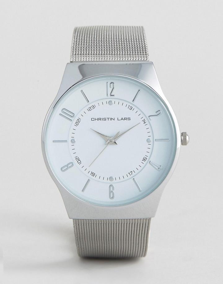 Christin Lars Silver Watch With Round White Dial - Silver