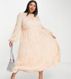 Asos Design Curve Tiered Midi Dress In Fluffy Texture In Pink