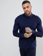 Fred Perry Long Sleeve Slim Fit Twin Tipped Polo Shirt In Blue - Blue