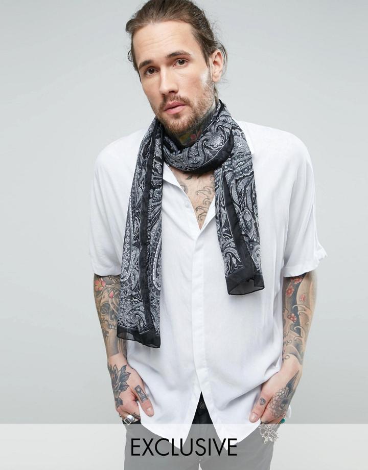 Reclaimed Vintage Inspired Paisley Scarf In Black - Black