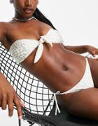 Topshop Ditsy Off-the-shoulder Bikini Top In Ecru-white