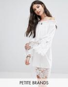 White Cove Petite Allover Lace Crochet Off Shoulder Dress - White