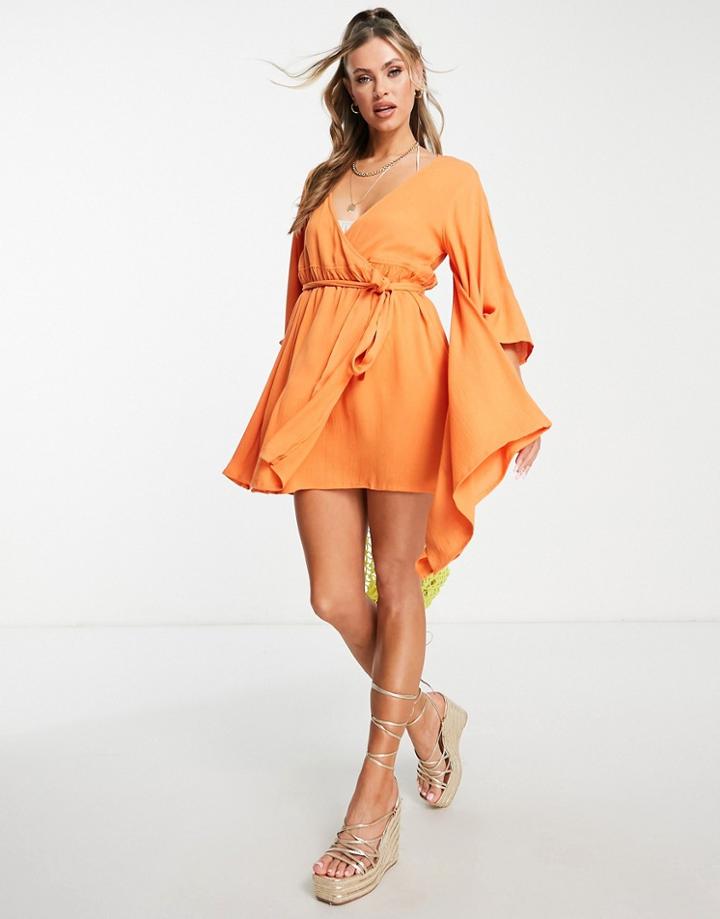 Asos Design Exaggerated Sleeve Beach Cover Up In Orange