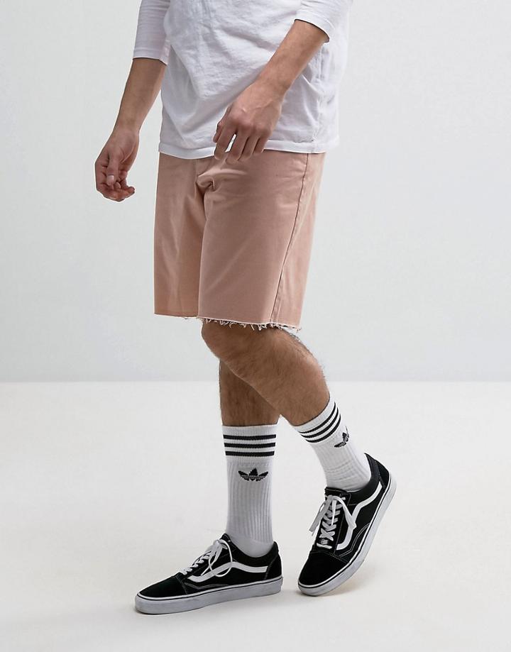 Asos Wide Leg Shorts With Raw Edge In Pink - Pink