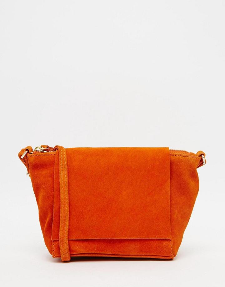 Asos Festival Suede Cross Body Bag With Square Flap - Orange