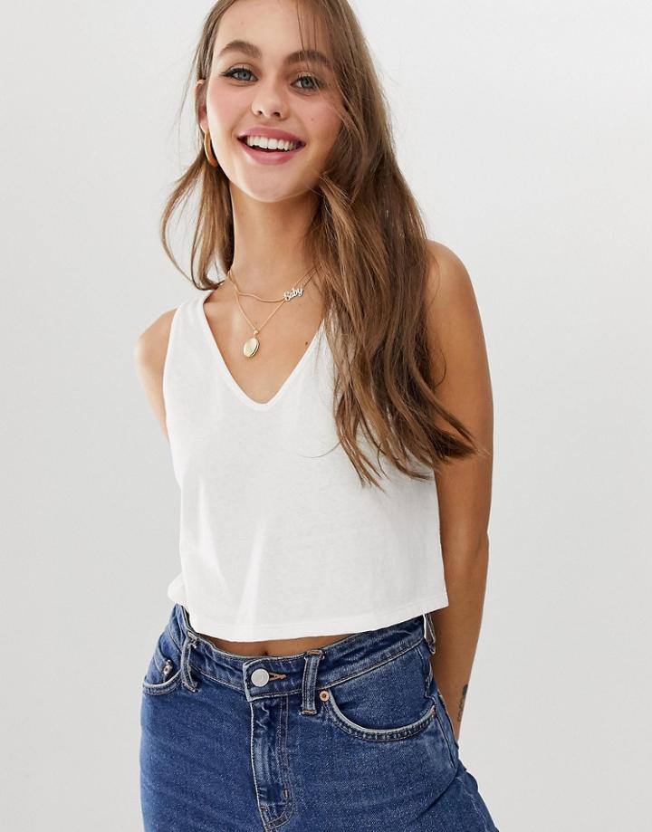 Asos Design Crop Tank In Linen Mix In White - White