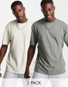 Only & Sons 2 Pack Essentials Relaxed Fit T-shirt In Dark Gray & Stone-grey