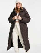 Monki Recycled Hooded Padded Coat In Brown