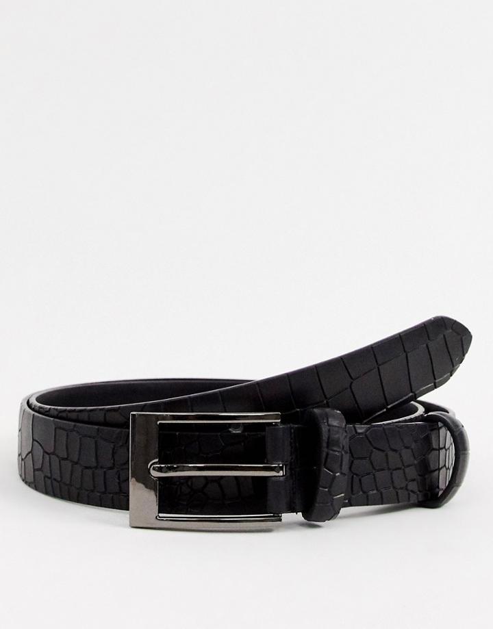 Smith & Canova Croc Belt In Black - Black