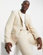 Asos Design Skinny Suit Jacket In Wool Mix Herringbone In Stone-neutral