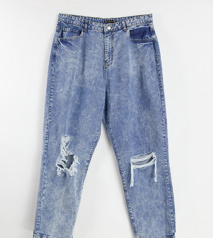 I Saw It First Plus Distressed Straight Leg Jean In Blue-blues