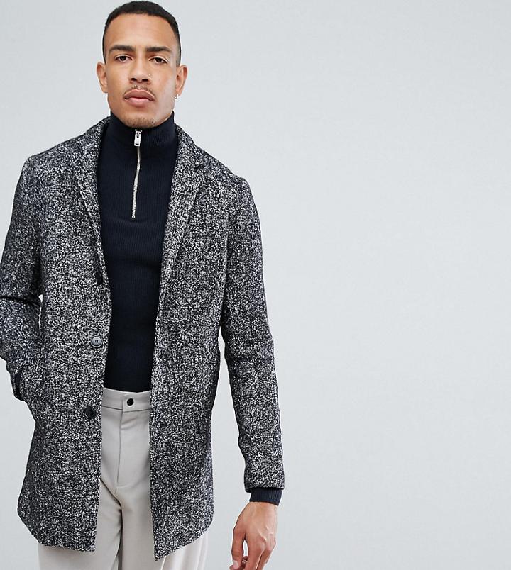Selected Homme Tall Salt N Pepper Notch Overcoat In Wool Mix - Black