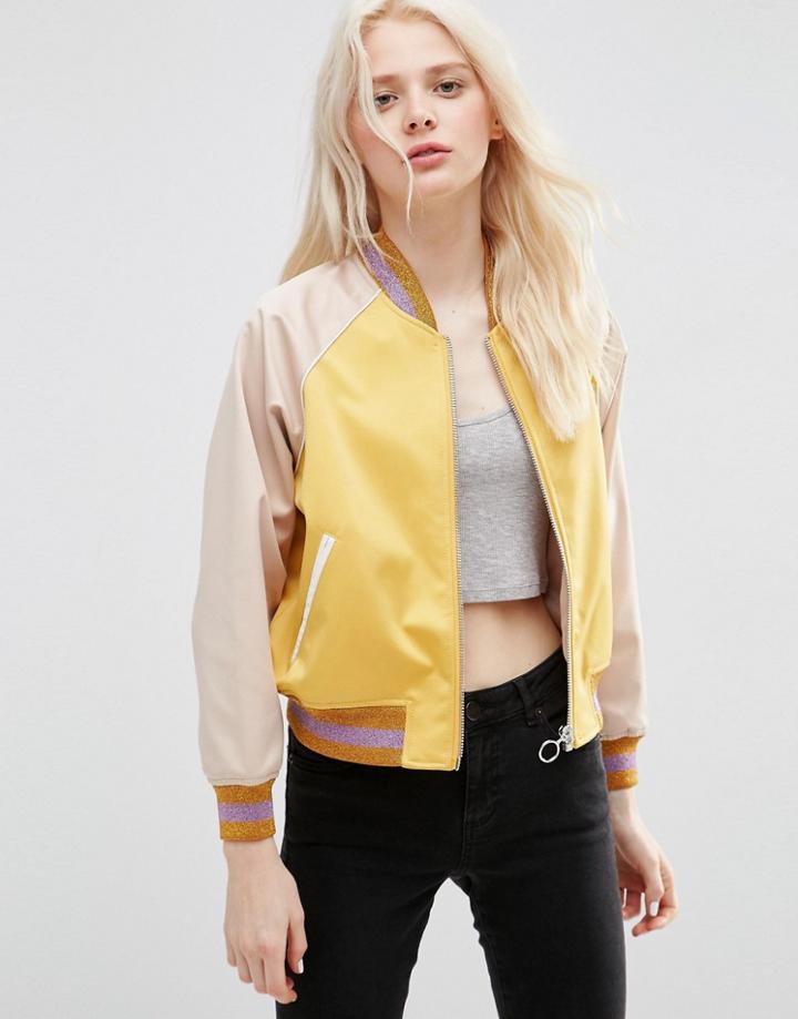 Asos Bomber Jacket In Cropped Length With Metallic Trim - Multi
