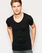 Esprit Scoop Neck T-shirt With Raw Edge - Black