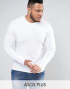 Asos Plus Muscle Long Sleeve T-shirt With Crew Neck In White - White
