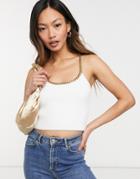 Asos Design Set Fluffy Cami With Chain Strap Detail In Cream-white