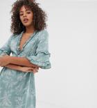 Parisian Tall Ruffle Detail Smock Dress In Mini Fern Print-green