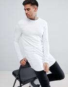 Asos Design Super Longline Muscle Long Sleeve T-shirt With Curved Hem In White - White