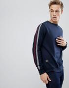 Threadbare Arm Stripe Retro Crew Neck Sweat - Navy