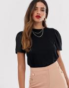 River Island T-shirt With Woven Sleeves In Black