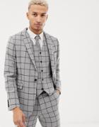 Asos Design Skinny Suit Jacket In Gray Wool Mix Windowpane Check