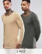 Asos Extreme Muscle Long Sleeve T-shirt With Boat Neck 2 Pack - Multi
