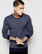 Asos Muscle Long Sleeve T-shirt With Contrast Rib In Navy - Navy
