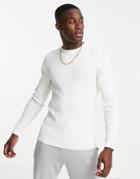 Asos Design Lightweight Cable Knit Sweater In White