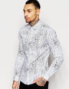Asos Skinny Shirt In Monochrome Crack Effect Print With Long Sleeves - White